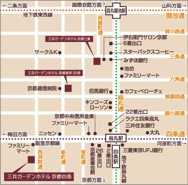 三井ガーデンホテル京都四条への概略アクセスマップ