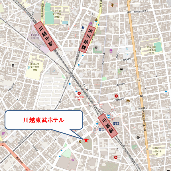 川越東武ホテルへの概略アクセスマップ
