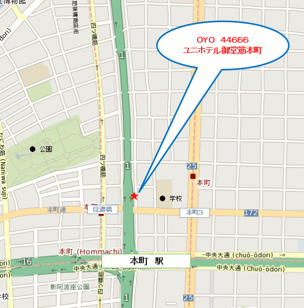 Ｔａｂｉｓｔ　ユニホテル御堂筋本町への概略アクセスマップ