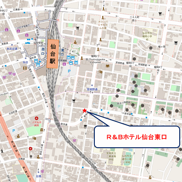 Ｒ＆Ｂホテル仙台東口への概略アクセスマップ