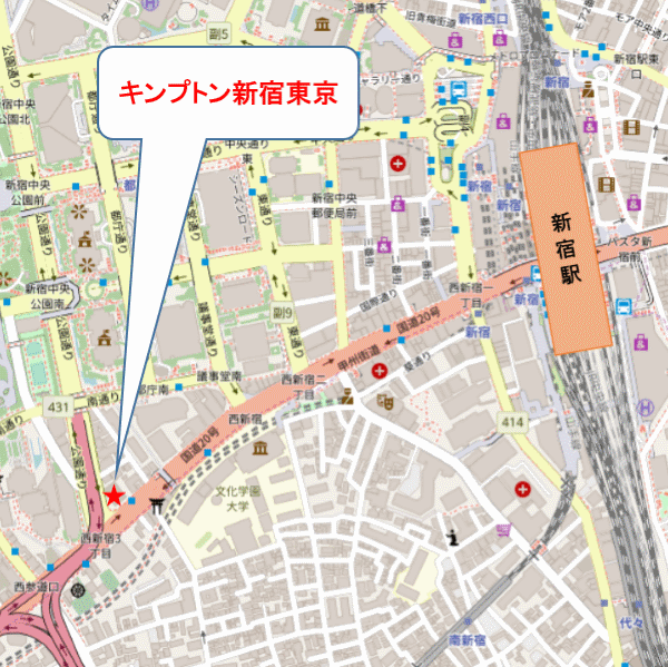 キンプトン新宿東京（ＫＩＭＰＴＯＮ　ＳＨＩＮＪＵＫＵ　ＴＯＫＹＯ）への概略アクセスマップ