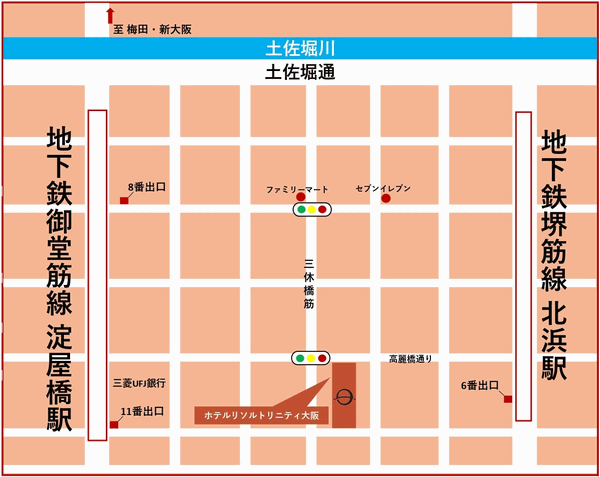 ホテルリソルトリニティ大阪への概略アクセスマップ