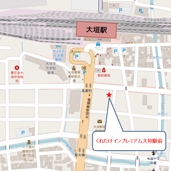 地図：くれたけインプレミアム大垣駅前