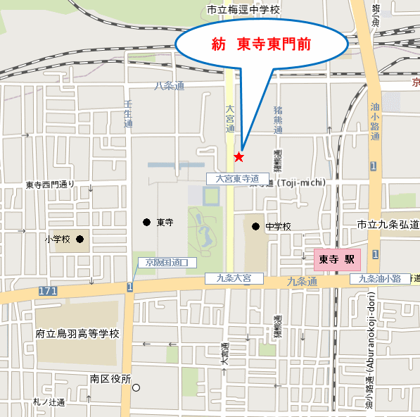 紡 東寺東門前の地図画像