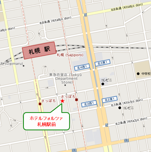 ＦＯＲＺＡ　ホテルフォルツァ札幌駅前への概略アクセスマップ