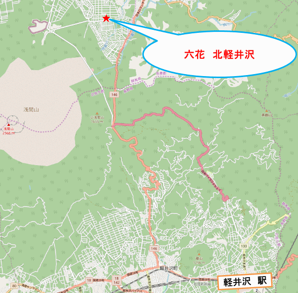 六花　北軽井沢への概略アクセスマップ