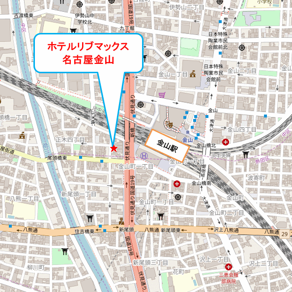 ホテルリブマックス名古屋金山への概略アクセスマップ