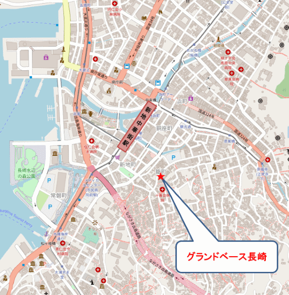 グランドベース長崎への概略アクセスマップ