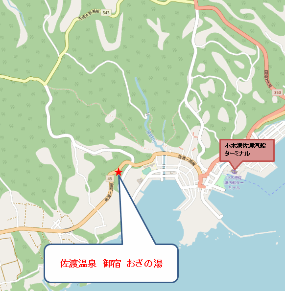 佐渡温泉　御宿　おぎの湯＜佐渡島＞への概略アクセスマップ
