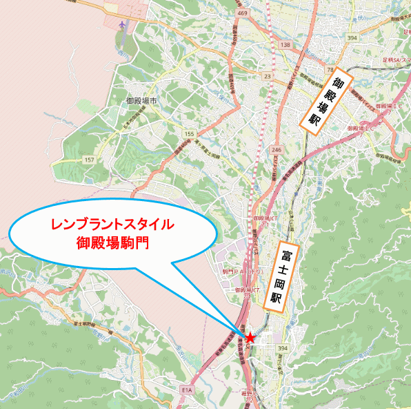 レンブラントスタイル御殿場駒門　富士の心湯への概略アクセスマップ