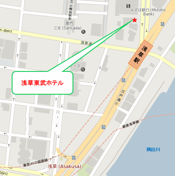 浅草東武ホテルへの概略アクセスマップ
