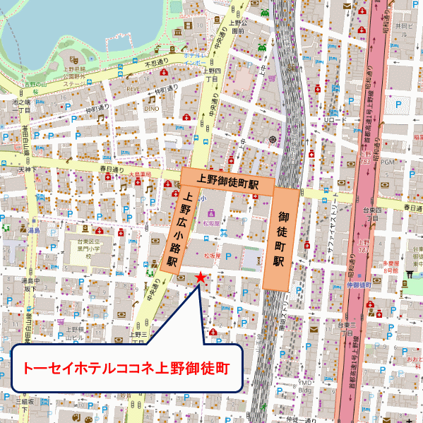 トーセイホテルココネ上野御徒町への概略アクセスマップ