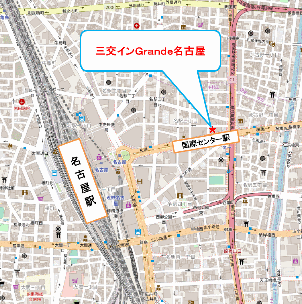 三交インＧｒａｎｄｅ名古屋－ＨＯＴＥＬ＆ＳＰＡ－への概略アクセスマップ