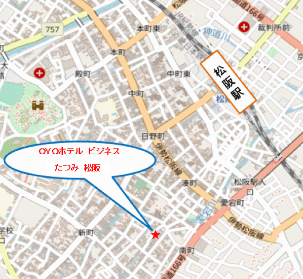 Ｔａｂｉｓｔ　たつみビジネスホテル　松阪への概略アクセスマップ