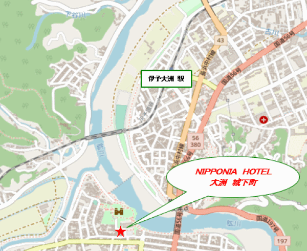 ＮＩＰＰＯＮＩＡ　ＨＯＴＥＬ　大洲　城下町への概略アクセスマップ