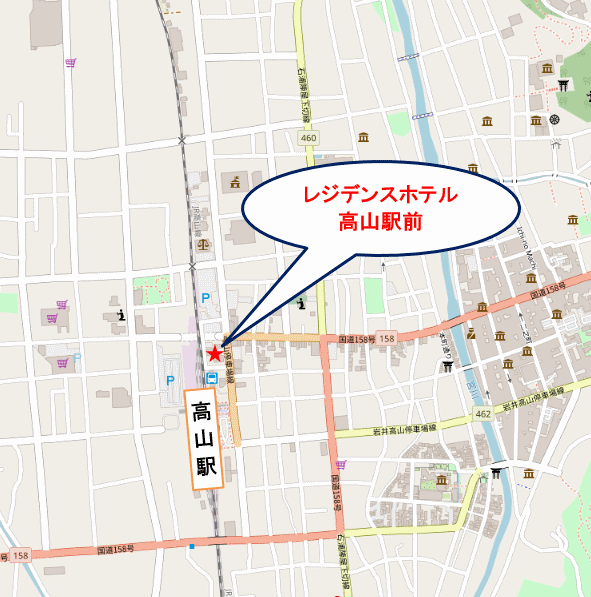 レジデンスホテル　高山駅前への概略アクセスマップ