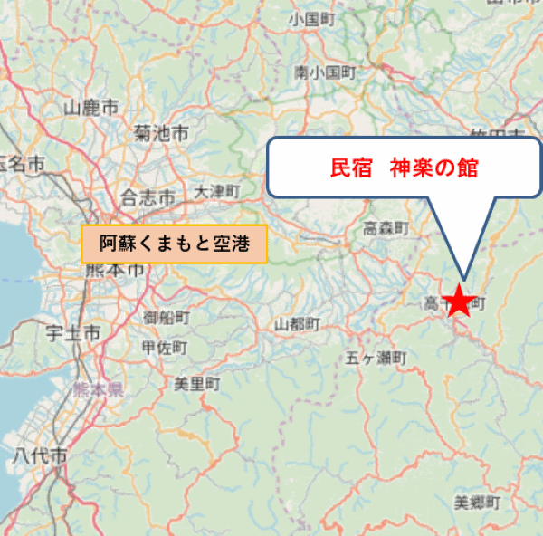 民宿　神楽の館への概略アクセスマップ