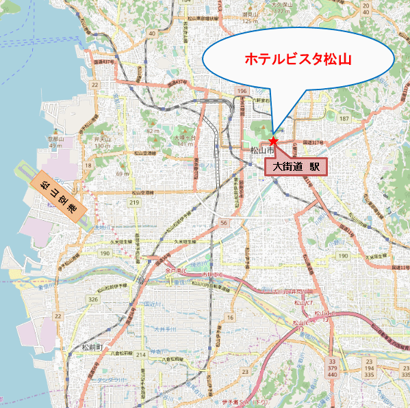 ホテルビスタ松山への概略アクセスマップ
