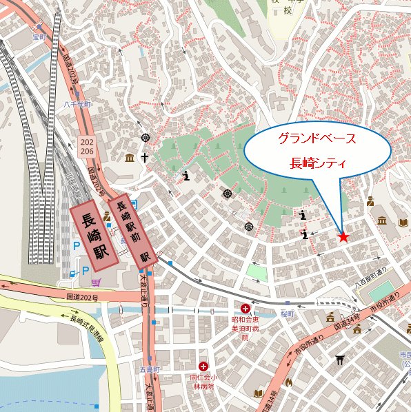 グランドベース長崎シティへの概略アクセスマップ