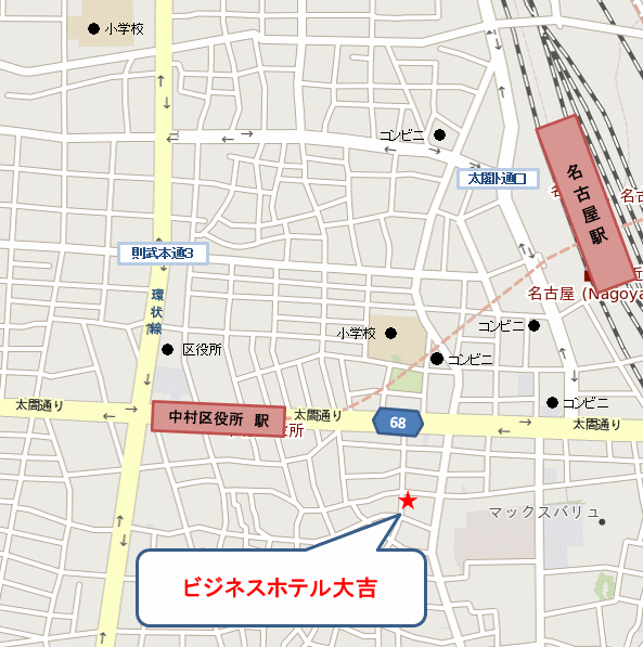 ビジネスホテル大吉への概略アクセスマップ