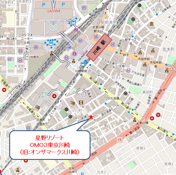 ＯＭＯ１東京川崎　ｂｙ　星野リゾートへの概略アクセスマップ