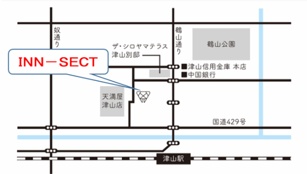 地図：津山　ゲストハウス　インセクト
