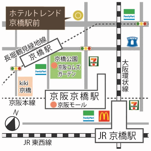 ホテルトレンド京橋駅前への概略アクセスマップ