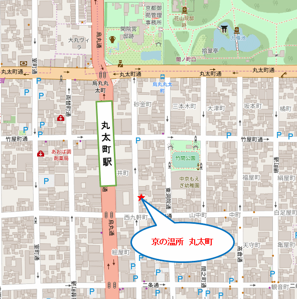 京の温所　丸太町への概略アクセスマップ