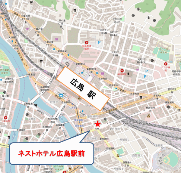 ネストホテル広島駅前への概略アクセスマップ