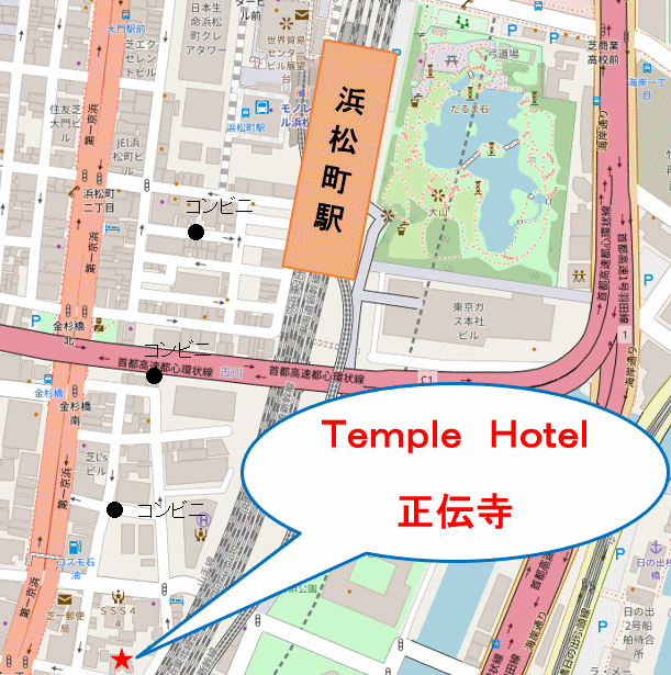Ｔｅｍｐｌｅ　Ｈｏｔｅｌ　正伝寺への概略アクセスマップ