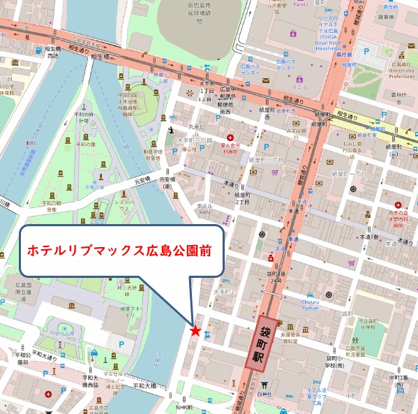 ホテルリブマックス広島平和公園前への概略アクセスマップ