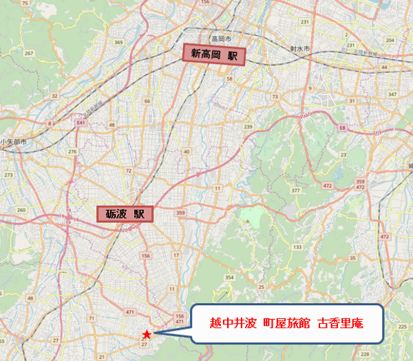 越中井波　町屋旅館　古香里庵への概略アクセスマップ