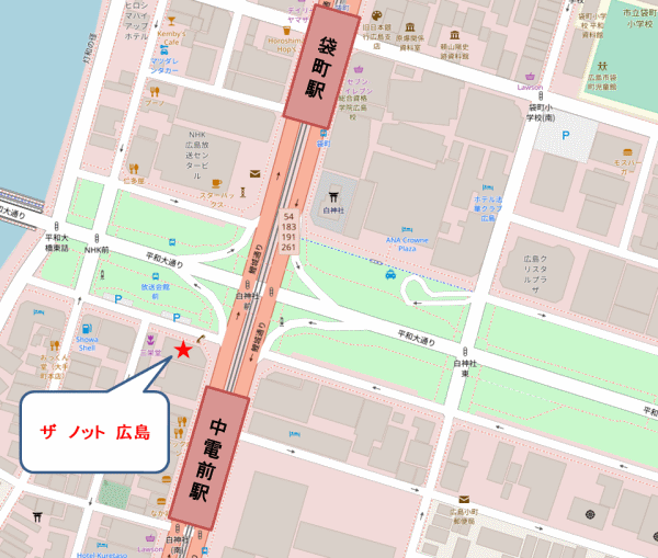 ザ　ノット　広島への概略アクセスマップ