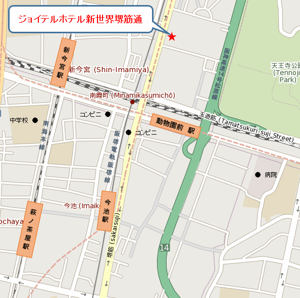 ジョイテルホテル新世界堺筋通への概略アクセスマップ