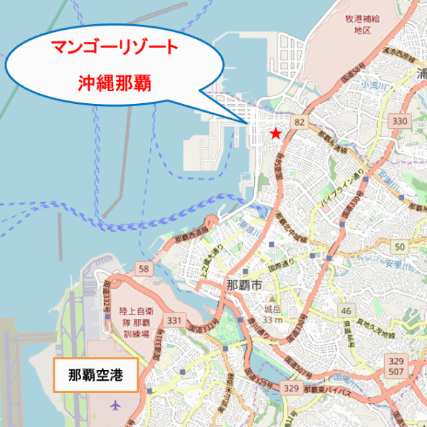 マンゴーリゾート沖縄那覇への概略アクセスマップ