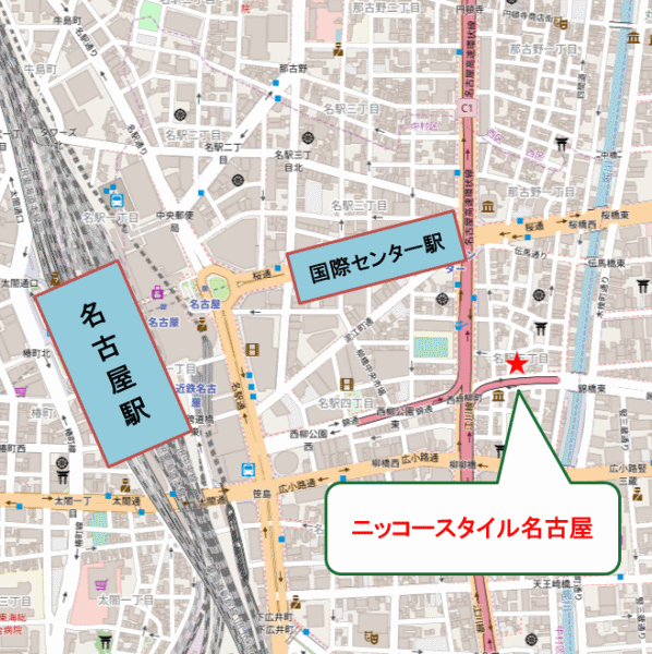 ニッコースタイル名古屋への概略アクセスマップ