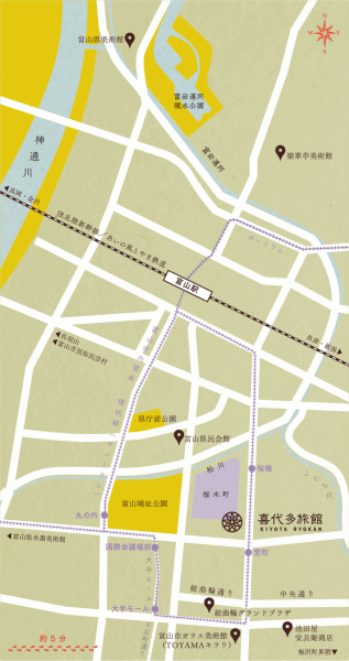 喜代多旅館への概略アクセスマップ