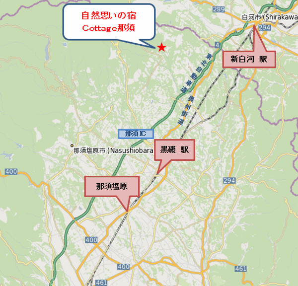 自然思いの宿　コテジ那須への概略アクセスマップ