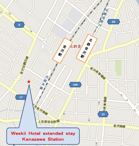 ＷｅｓｋｉｉＨｏｔｅｌ（ウェスキーホテル）への概略アクセスマップ