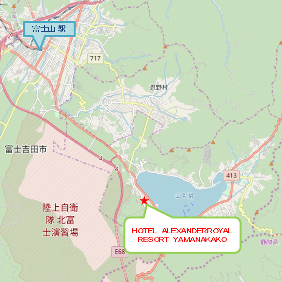 ホテル縁の杜　山中湖への概略アクセスマップ