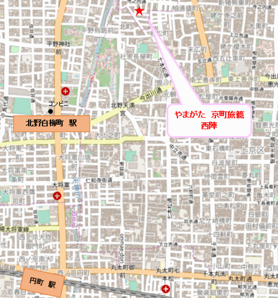 やまがた　京町旅籠　西陣への概略アクセスマップ