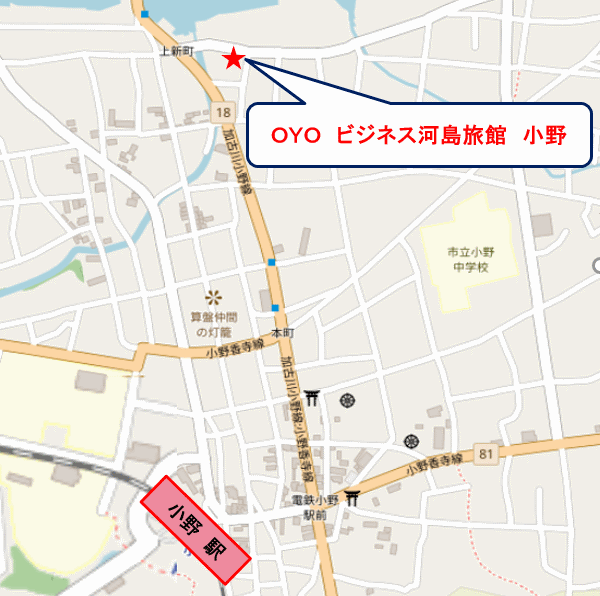 Ｔａｂｉｓｔ　ビジネス河島旅館　小野への概略アクセスマップ