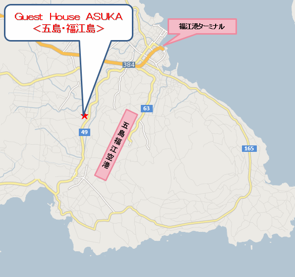 地図：Ｇｕｅｓｔ　Ｈｏｕｓｅ　ＡＳＵＫＡ＜五島・福江島＞