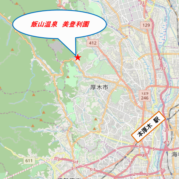 飯山温泉　美登利園への概略アクセスマップ