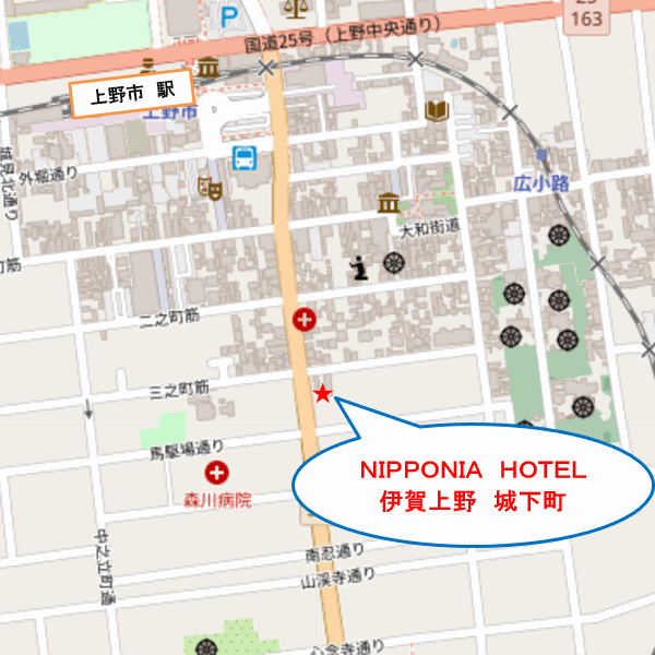 ＮＩＰＰＯＮＩＡ　ＨＯＴＥＬ　伊賀上野　城下町への概略アクセスマップ