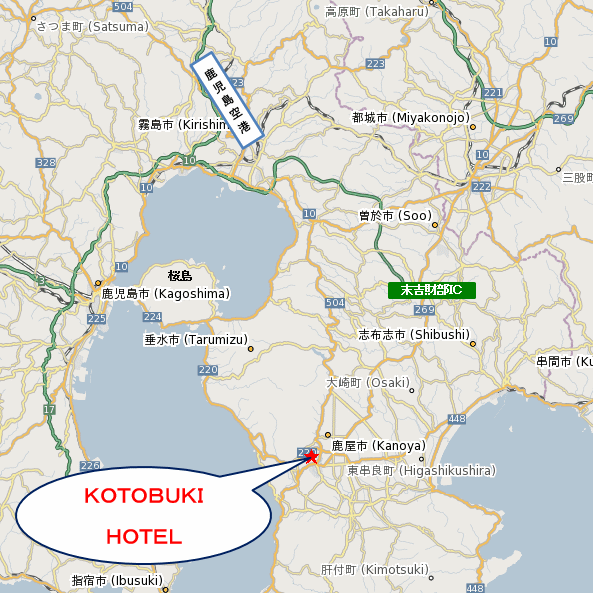ＫＯＴＯＢＵＫＩ　ＨＯＴＥＬ（コトブキ　ホテル）への概略アクセスマップ