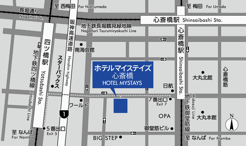 ホテルマイステイズ心斎橋への概略アクセスマップ