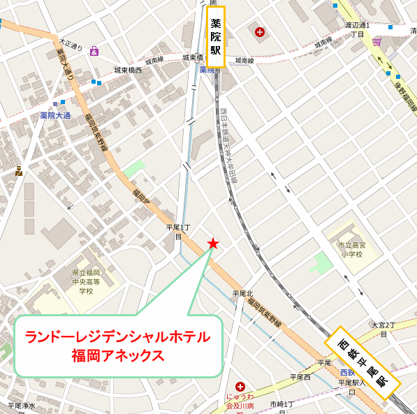 ランドーホテル福岡アネックスへの概略アクセスマップ