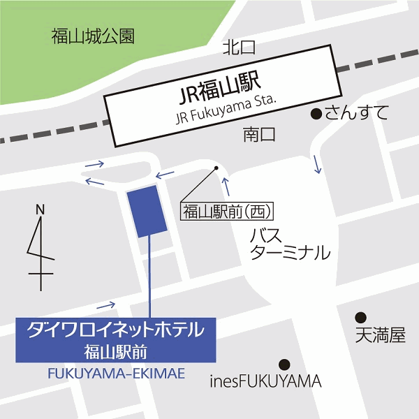 ダイワロイネットホテル福山駅前への概略アクセスマップ