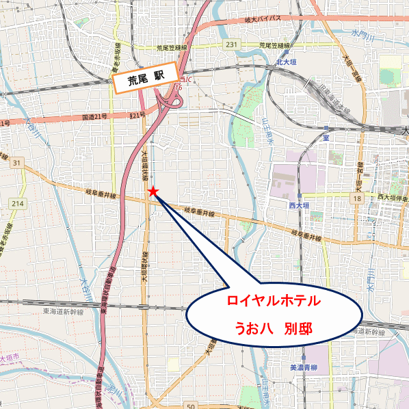 ロイヤルホテルうお八　別邸への概略アクセスマップ